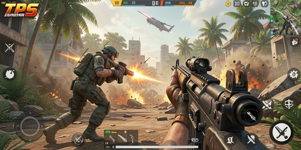 Tampilan gameplay menegangkan dalam TPS dengan swafoto karakter.