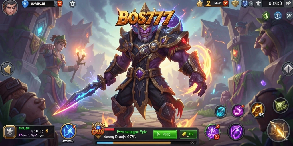 Screenshot gameplay BOS777 menampilkan aksi pertarungan ARPG yang mendebarkan.
