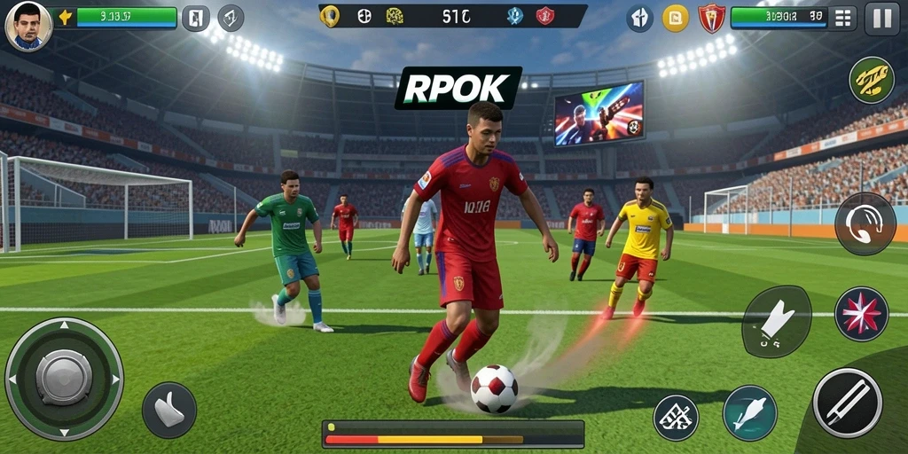 Tangkapan layar gameplay <strong>RPOK</strong> menunjukkan aksi seru di pertandingan olahraga.