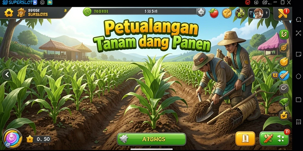 Tampilan gameplay menarik dari SUPERSLOTS dengan suasana pertanian.